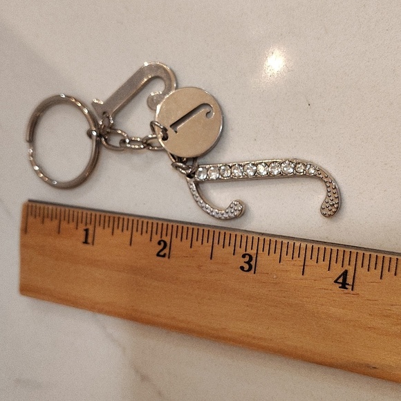 Silver Initial J Keychain with Rhinestones and multiple J charms - Picture 5 of 5